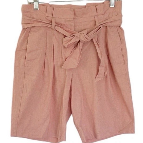 Classic Boden St Ives Linen Paper Bag Shorts Size 12 Pink Belted Pockets - Picture 3 of 5